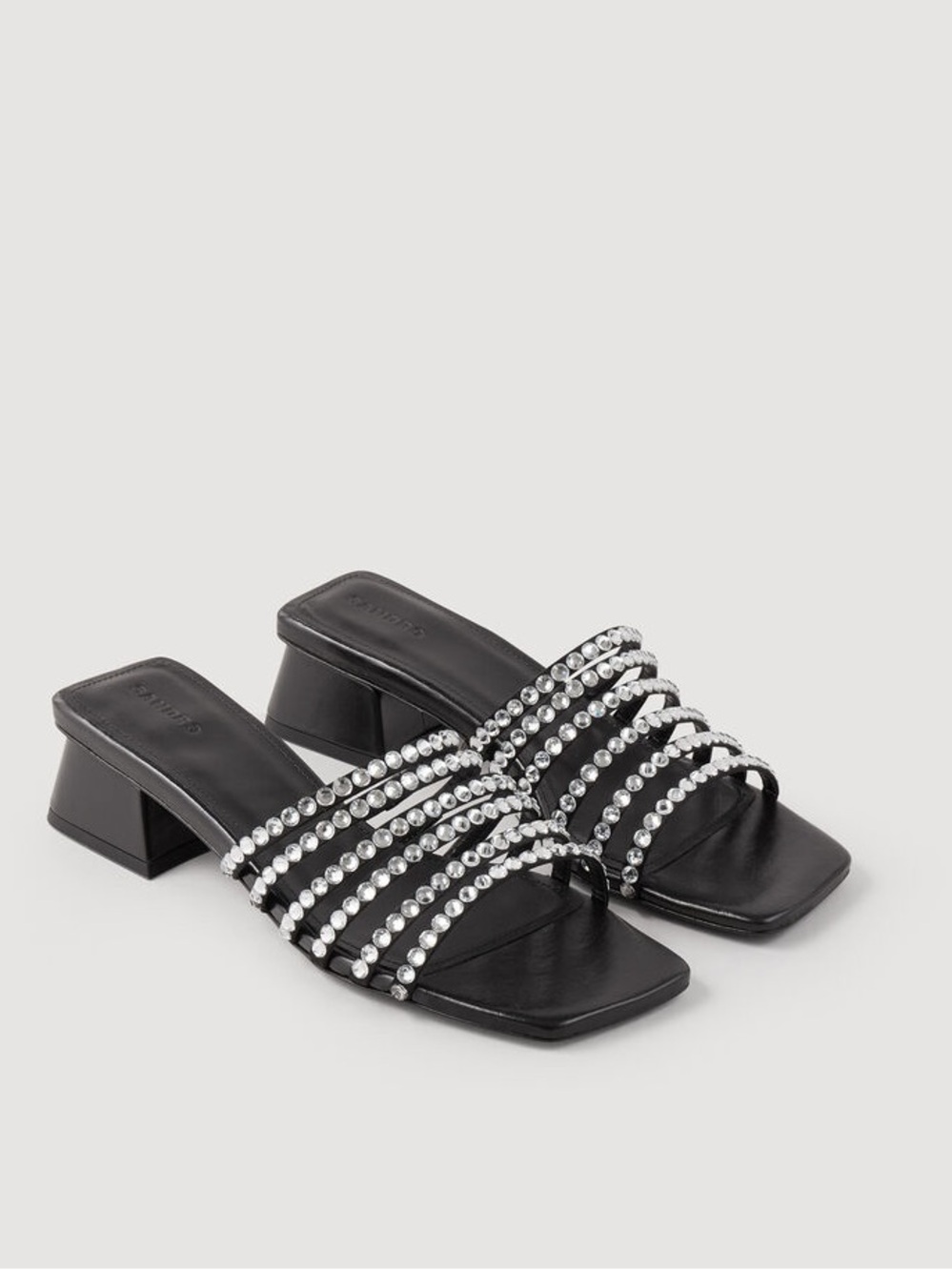 Sandro Crystal-Embellished Satin Mules in Black